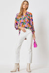 Blue/Pink Floral Print Lizzy Top