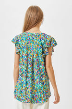Teal/Multi Print Flutter Sleeve Lizzy Top