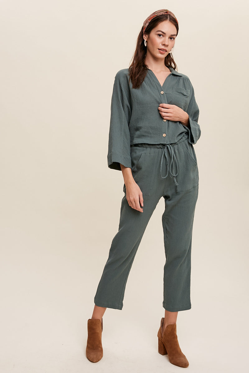 Button Down Top and Drawstring Pant Set