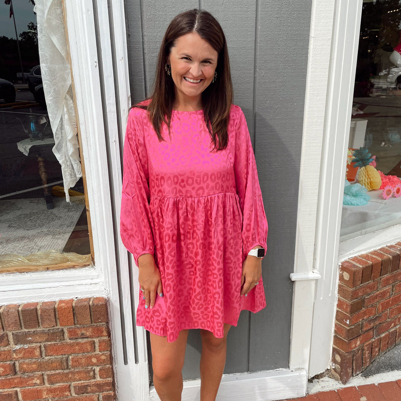 Hot Pink Satin Leopard Dress