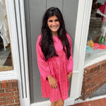 Hot Pink Satin Leopard Dress