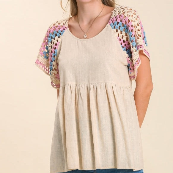 Babydoll Style Crochet Sleeve Top