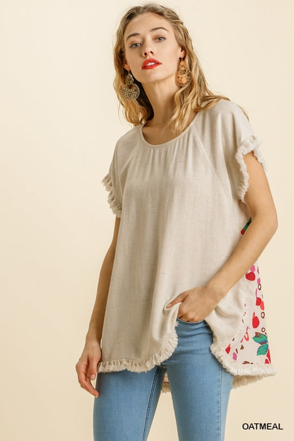 Linen Printed Back Top