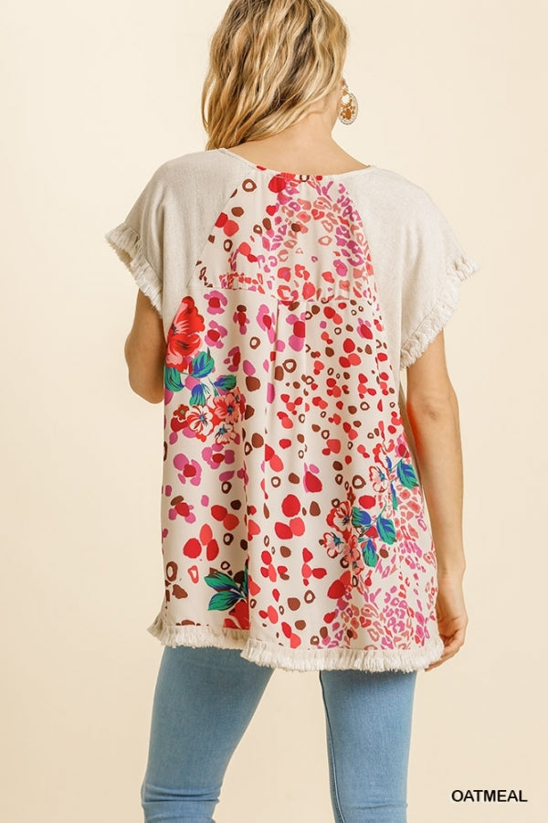 Linen Printed Back Top