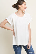 Linen Short Sleeve With Fringe Hem