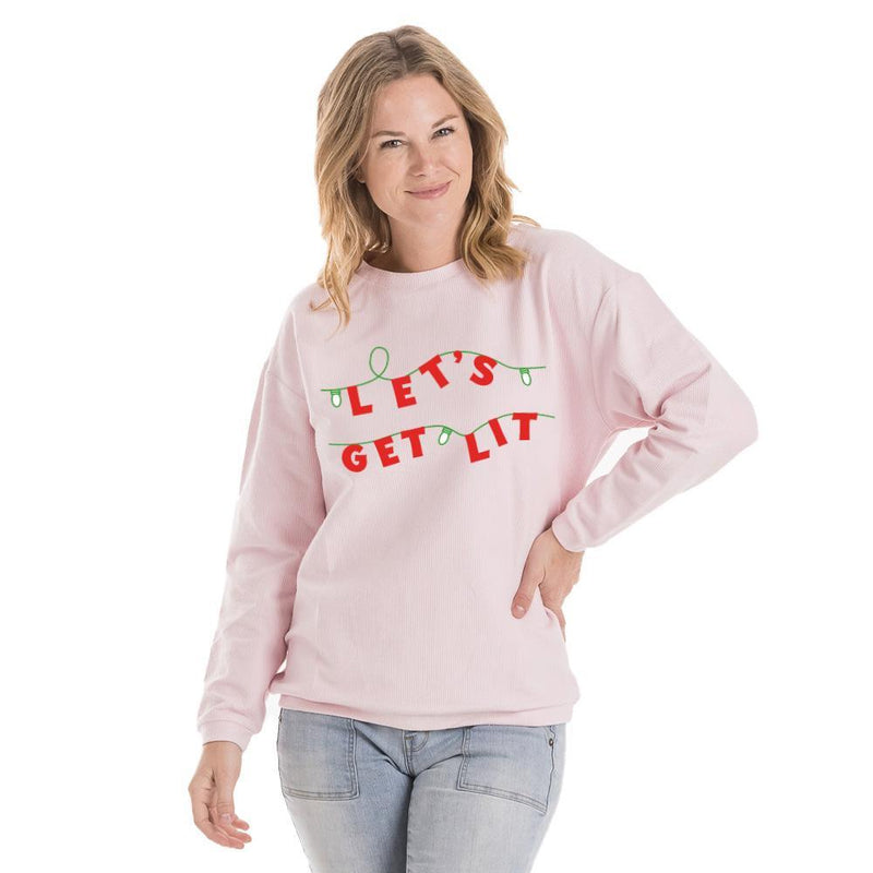 Let's Get Lit Corded Sweatshirt- Pink
